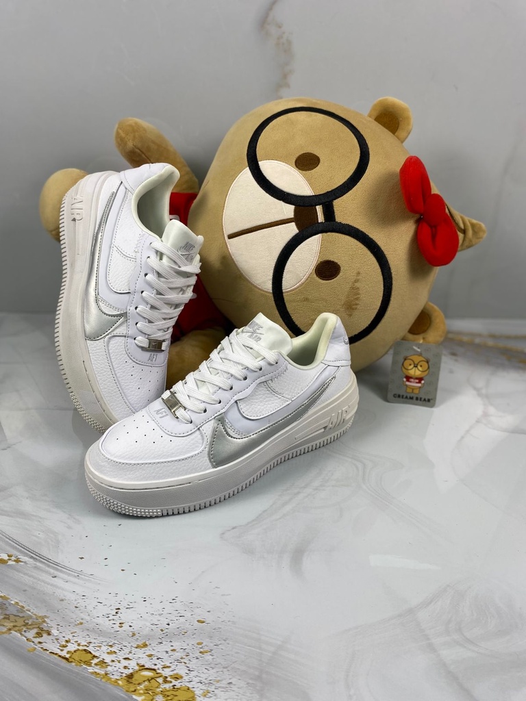 Nike Af1 Plataforma Blanco Plateado NK356