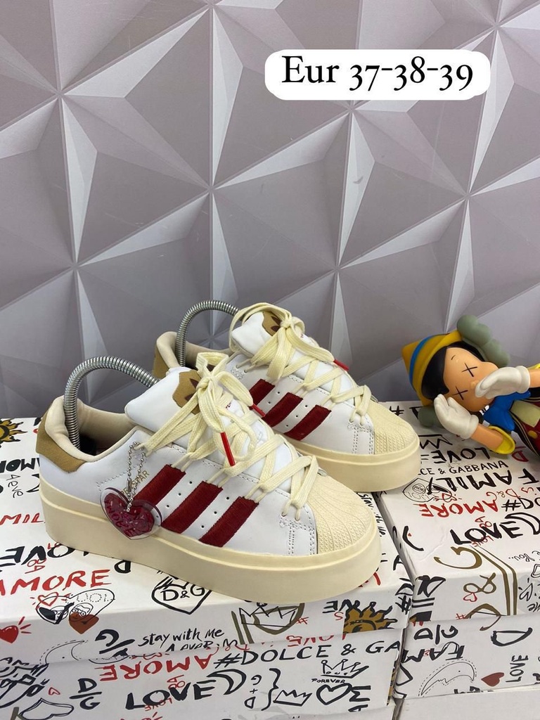 Adidas Superstar Plataforma Beige Rojo AD305