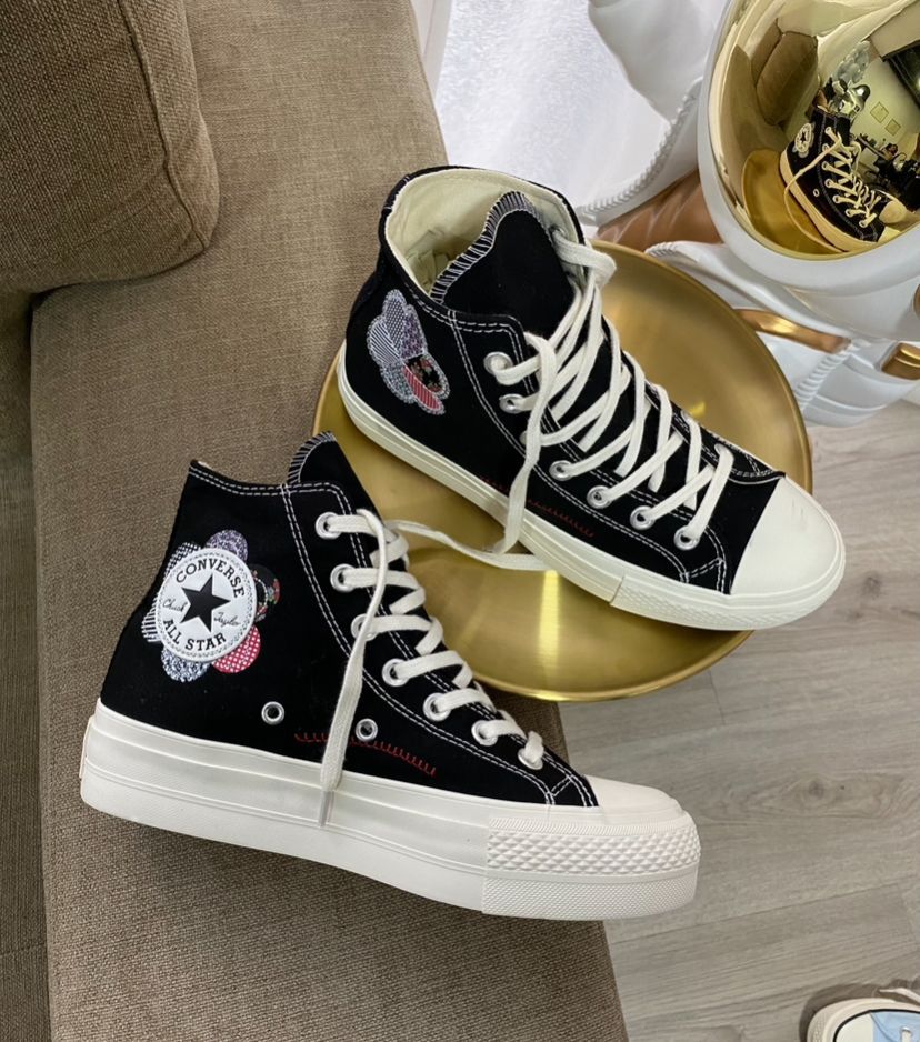 Converse Bota Plataforma Negro Flor