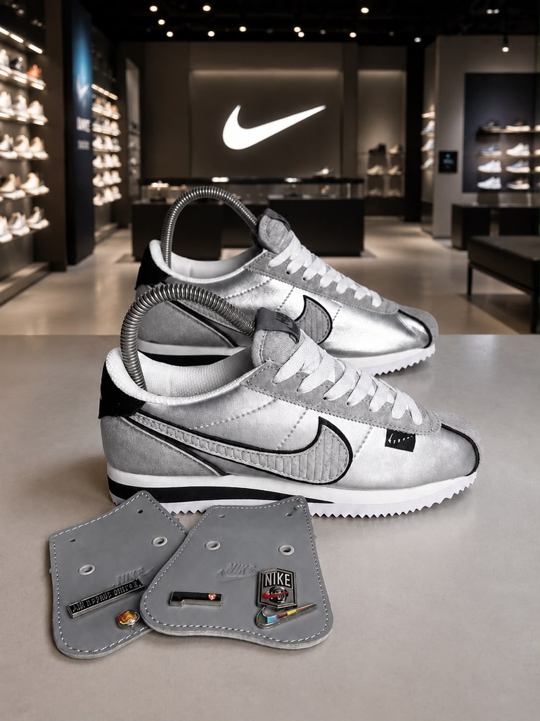 Nike Cortez Plateado Talon Negro 