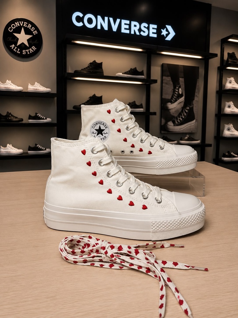 Converse Beige Suela Rosa Corazones 