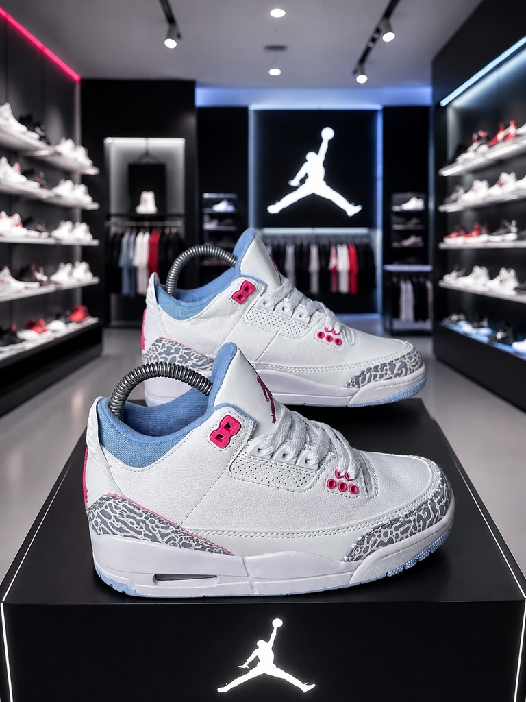 Jordan Retro 3 Blanco Celeste Rosa