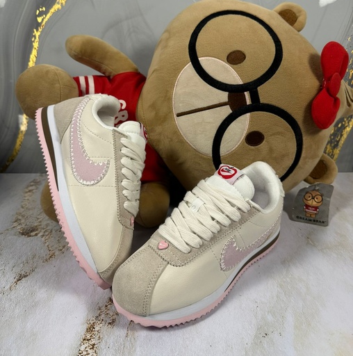 Nike Cortez Beige Chulo Rosa-Tejido